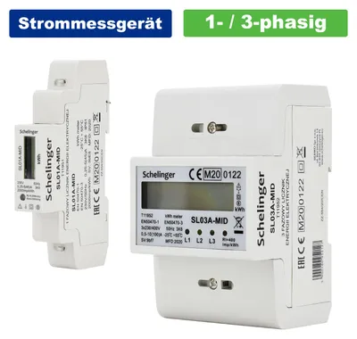 Stromzähler / Wechselstromzähler / Drehstromzähler / 1-/3-Phasen / für DIN35 Hutschiene