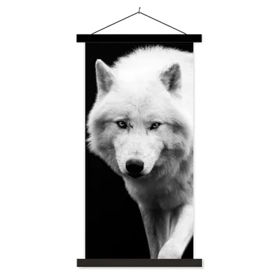 Produktbild von MuchoWow® Textilposter Wolf - Tier - Schwarz - Weiß 90x180 cm mit schwarzem Rahmen - Dekoration Wohnzimmer
