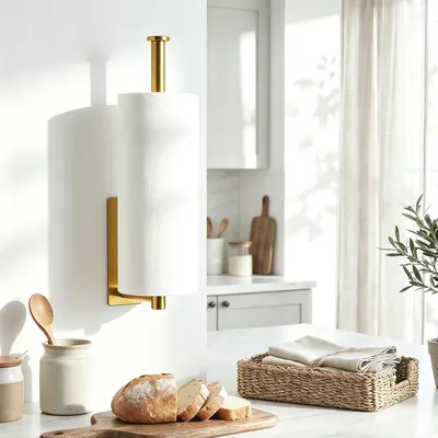 Produktbild von Küchenrollenhalter selbstklebend, Edelstahl, gold, Wandmontage, für die Küche
