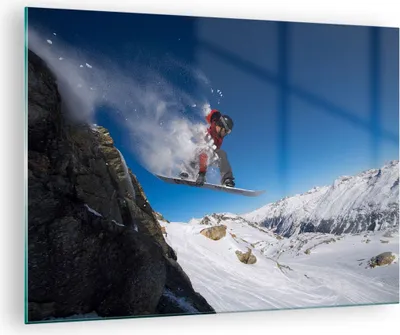 Produktbild von Bilder auf glas - Snowboard Winter Berg Gipfel - 70x50cm - Glasbilder - Wandbilder - Kunstdruck - zum Aufhängen bereit - Wanddekoration aus Glas - Glas Bilder - Wandbild auf Glas - GAA70x50-2236