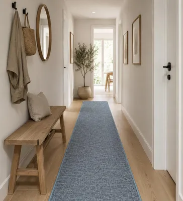 Produktbild von Schlingen Designer Teppich Läufer Niva Blau, Größe:100x400 cm
