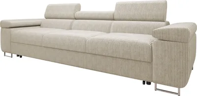 Produktbild von MIRJAN24 Schlafsofa Torezio 3 Bis Cord, Couch mit Einstellbare Kopfstützen, 3-Sitzer mit Schlaffunktion, Wohnzimmer, 263x102x70-90 cm (Farbe: Poso 100)