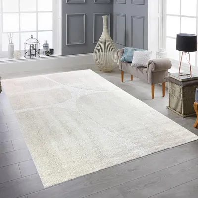 Image de Tapis moderne à poils longs avec motif organique crème Taille - 240 x 340 cm