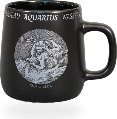 Produktbild von Könitz Kaffeetasse Sternzeichen Wassermann. Teetasse 395ml Bone China Porzellan. Design schwarz, vintage