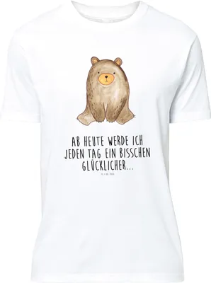 Produktbild von Mr. & Mrs. Panda S T-Shirt Bär sitzend - Weiß - Geschenk, Teddy, mit Spruch, Tshirt, Shirt, oberteil