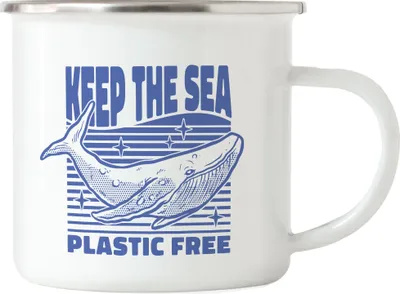 Produktbild von Keep The Sea Plastic Free Emaille Tasse Strohhalm Plastik Wal Pottwal Blauwal Tierschutz Umwelt Meere