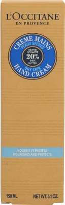A product box for L'Occitane Shea Butter Hand Cream.