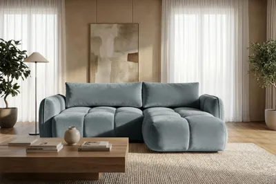 Image de Sofiland BELVEO Canapé d'angle en L Droite Convertible avec Coffre Gris -bleu