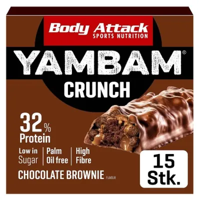 Produktbild von Body Attack YAMBAM CRUNCH Protein Riegel (15x55g) - Chocolate Brownie