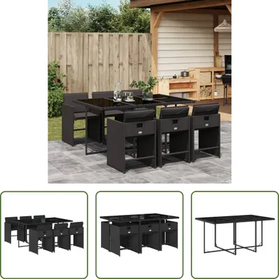 Produktbild von The Living Store 7-tlg. Garten-Essgruppe mit Kissen Schwarz Poly Rattan