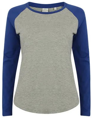 Produktbild von SF Women SK271 | Damen Long Sleeved Baseball T-Shirt - Farbe: Heather Grey/Royal - Größe: M