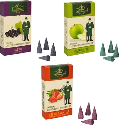 Produktbild von Crottendorfer Räucherkerzen 3er Set - Grüner Apfel / Erdbeer-Vanilla / Cassis  - je 24 Stück, der Größe M (Standard)