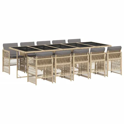 Produktbild von 11-tlg. Garten-Essgruppe mit Kissen Beigemischung Poly Rattan