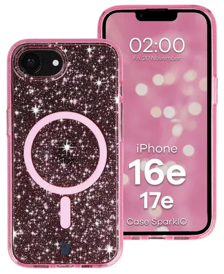 Produktbild von Glitzer Hülle mit Magnetring für iPhone 17e / 16e, Bizon Case SparklO, Transparent-Rosa mit Glitzer