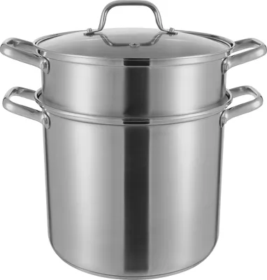 Image de Casserole ronde en acier inoxydable avec couvercle en verre 8L