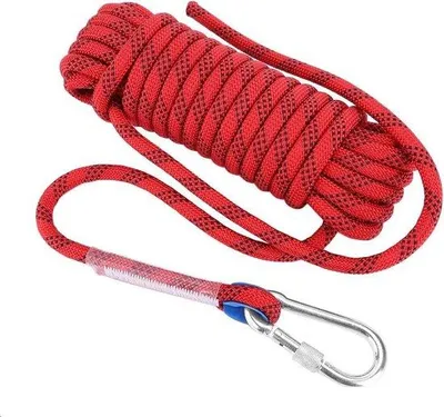 Image de Corde en polyester massif avec boucle et mousqueton, 12 mm de diamètre, 10 m de long, corde de parachute épaisse à plusieurs brins pour le camping et la survie.