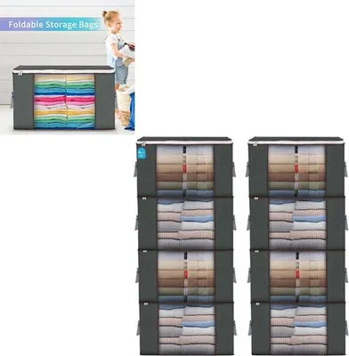 Produktbild von Aufbewahrungstaschen – 8-teiliges Set Kleideraufbewahrungsboxen – Faltbare Kleiderschrank-Organizer mit robusten Griffen (Grau)