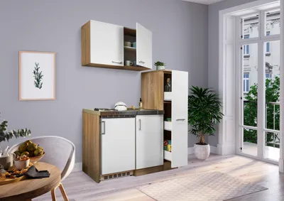 Produktbild von Küche Miniküche Singleküche Küchenzeile Pantry Eiche Weiß Levin 130 cm Respekta