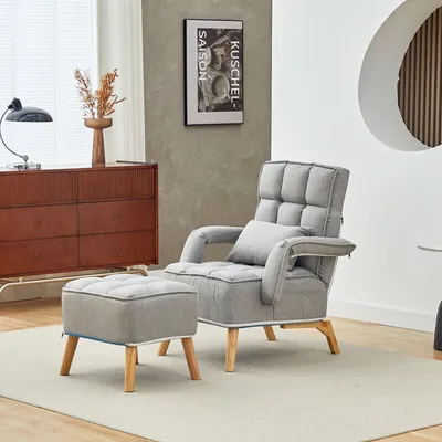 Produktbild von Relaxsessel Sessel mit Hocker, 5 einstellbare Winkel, Liegesessel aus Stoff,grau