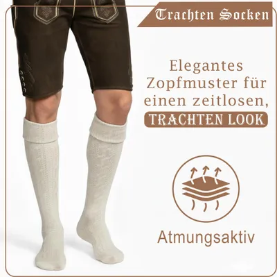 Produktbild von Trachtenstrümpfe 2er Pack Lange Trachtensocken Strümpfe Socken 70cm, Farbe:Natur, Größe:44-46