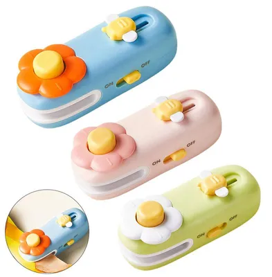 Produktbild von Tragbarer Beutelverschließer für Küche Camping & Reisen, USB Tütenversiegler mit Cutter im 3er Set