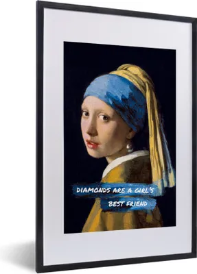 Produktbild von MuchoWow® Gerahmtes Poster Vermeer - Das Mädchen mit dem Perlenohrring - Zitat 40x60 cm - Poster mit Schwarzem Bilderrahmen Wandposter Rahmen Foto Bilder - Poster in Rahmen