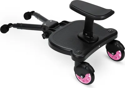 Obrázok produktu pre Fiqops Buggy Board so sedadlom Kiddy Board Footboard Univerzálna stojaca doska 360°Dvojkolesový dizajn Príslušenstvo pre kočíky Pomocný pedál Ružová