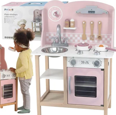 Image de Cuisine en bois VIGA PolarB avec accessoires argentés et roses