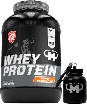 Produktbild von Mammut Nutrition - Whey Protein 3000 g Dose - 120 Portionen Eiweiß + GRATIS Powderbank, Geschmack: Mango Passion Fruit