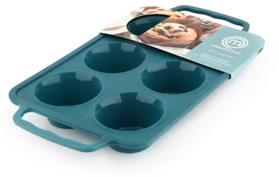 Muffin-Backform für 6 Muffins, Antihaft, Silikongriffe, blau