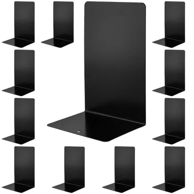 Image de Set de 12 supports de livres en métal noir avec antidérapant pour la maison et le bureau