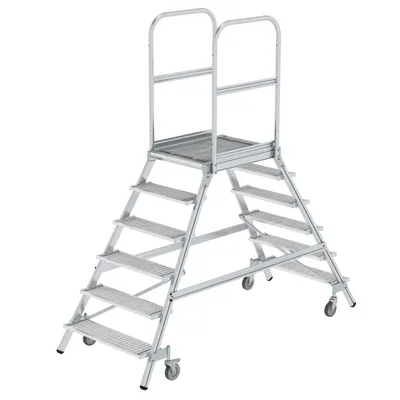 Produktbild von MUNK Podestleiter fahrbar Stahl-Gitterrost 2x6 Stufen