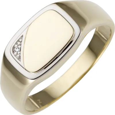Produktbild von Herren Ring aus 585 Gold Gelbgold bicolor mit Diamant Brillant flach glänzend Innenumfang 64mm Ø20.4mm