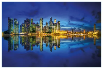 Produktbild von Wallario Küchenrückwand aus Glas, Größe: 90 x 60 cm, Motiv: Skyline von Singapur in der Abenddämmerung | Spritzschutz | abwischbar | pflegeleicht | in