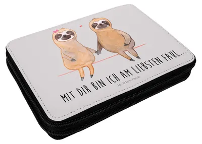 Produktbild von Mr. & Mrs. Panda Federmäppchen Faultier Pärchen - Grau Pastell - Geschenk, Federtasche, Mäppchen, Liebe, Schlampermäppchen, Bleistiftetui, Verliebt, Etui