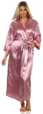 Produktbild von Damen langes Kimono Nachtmantel Seidenrobe Morgenmantel, Heide XL