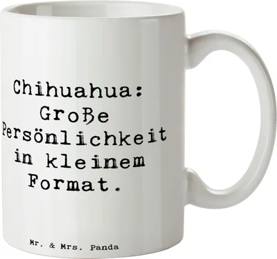 Produktbild von Mr. & Mrs. Panda Kaffeebecher Spruch Chihuahua Persönlichkeit - Weiß - Geschenk, Hunderasse, Hundeliebhaber, Hund mit, Hunderassen Eigenschaften, Teetasse, Tasse, Becher