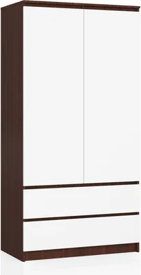 Produktbild von Kleiderschrank AKORD S90 Wenge 90 cm 2 Türen 2 Schubladen 4 Ebenen Front Weiß B90 x H180 x T51 cm