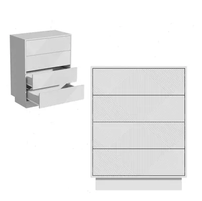 Zdjęcie produktu dla Komoda z 4 szufladami, wzór diamentów, wymiary: 60 x 33,5 x 77,5 cm, kolor biały