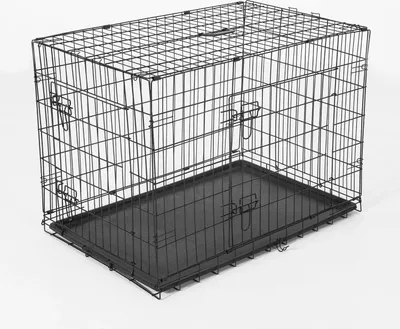 Image de Caisse pour chien - Cage de transport 2 portes - Pliable - Acier - Avec poignée - 121x77x82 cm - Noir