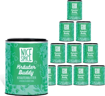Produktbild von NICE SPICE Kräuterbuddy Gewürz 10 Dosen (10 x 25g) Perfekt für Kräuterbutter, Bruschetta und Dips, Erlesene Zutaten für Gourmet-Küche, Geschenk für Genießer