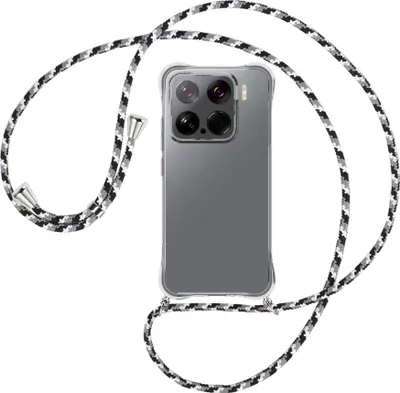 Produktbild von Handykette Backcover-Schutzhülle mit Band (Metall silberfarben) für Xiaomi 15 5G - schwarz/grau/weiß