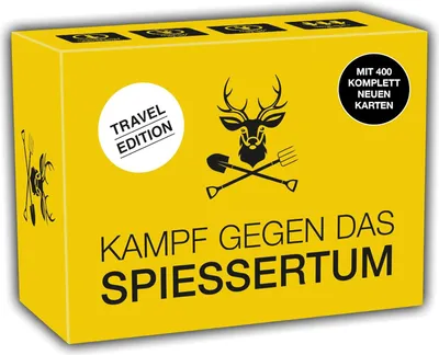 A yellow box with text and graphics, representing a game or card set.