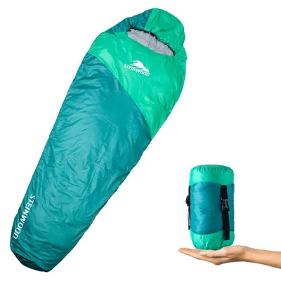 Produktbild von Steinwood Sommerschlafsack Ultra leicht, Schlafsack koppelbar, Camping Schlafsack Outdoor, Deckenschlafsack, Mumienschlafsack (Sommer - Grün - Zipper Beidseitig)
