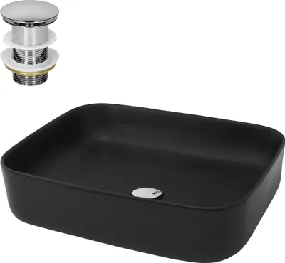 Obrázek produktu pro LuxeBath umyvadlo Umyvadlo na desku Square, 51x40,5x13,5 cm, černá matná, z keramiky, včetně odtokové soupravy bez přepadu