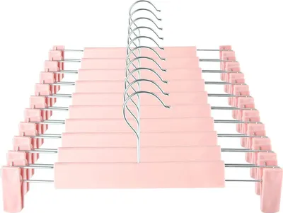 Produktbild von Kleiderbügel für Hosen, platzsparende Rockhalter mit 360° drehbaren Haken, verstellbaren Clips, Hosenbügel, Kleiderbügel für Mäntel und Jeans – 10er-Pack