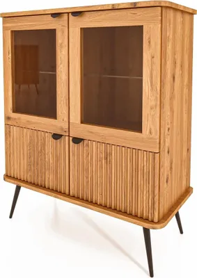 Produktbild von Anrichte Tula Wildeiche massiv 97x46x117 mit 4 Türen Riffelfront und Glasfront