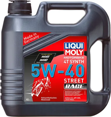Zdjęcie produktu dla Liqui Moly Motorbike 4T Synth 5W-40 Street Race 4 litry kanister API SN PLUS, JASO MA2 w pełni syntetyczny