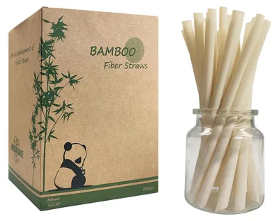 Produktbild von Jumbo Smoothie Strohhalme 200 Stück, 230mm x 12mm, Biologisch Abbaubar, Bambusfaser, für Bubble Tea & Heißgetränke