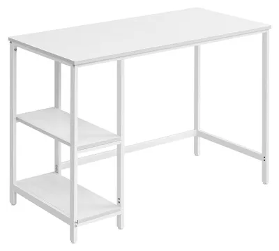 Obrázok produktu pre Stôl s 2 policami, biely, vyrobený z drevotriesky a ocele – 50 x 100 x 76 cm